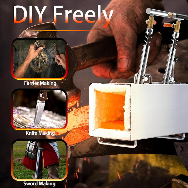 Large Capacity Square Forge Furnace 2552°F/1400°C Dual Burner Forge Kit Portable Propane Gas Forge Machine for Forging Horseshoe Knife Tool Making Equipment