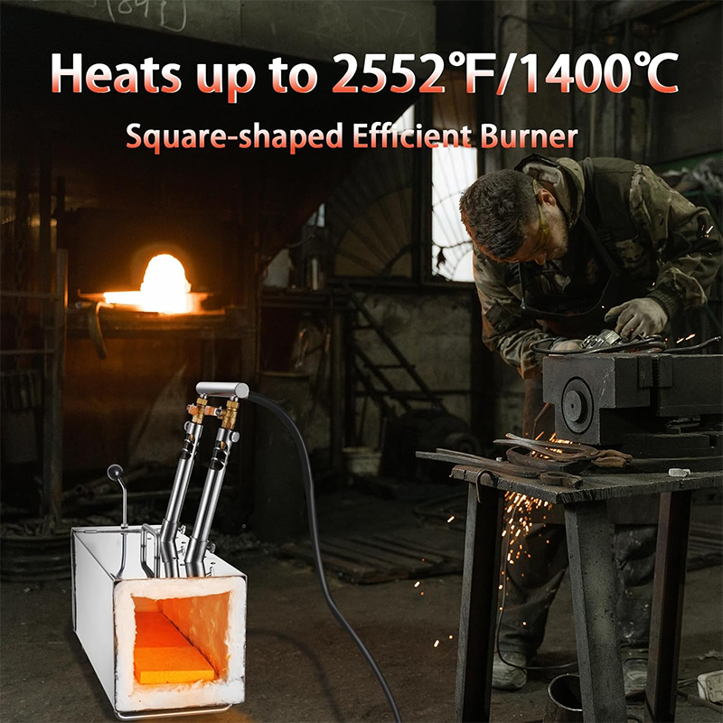Large Capacity Square Forge Furnace 2552°F/1400°C Dual Burner Forge Kit Portable Propane Gas Forge Machine for Forging Horseshoe Knife Tool Making Equipment