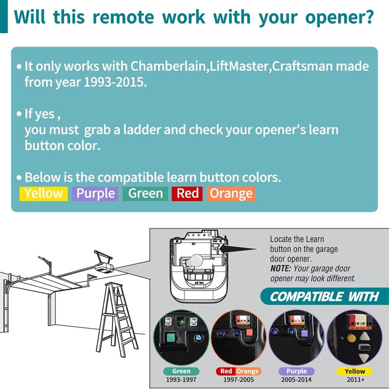 2 Garage Door Opener Remote with key chain included ,Built-in LED transmitting & low battery indicator