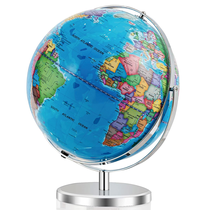 Educational Geographic World Globe, 720° Rotation Desktop World Globe with LED Lights, for Classroom, Office, Kids Classroom Learning