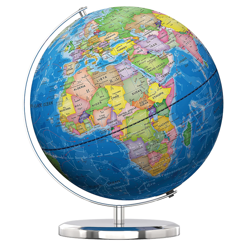 Illuminated World Globe with Stand, 13'' 720°/360° Rotation Rewritable Light up Globe with LED Decor for Kid World Map