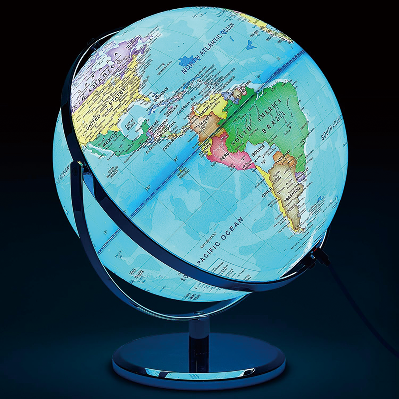Illuminated World Globe with Stand, 13'' 720°/360° Rotation Rewritable Light up Globe with LED Decor for Kid World Map