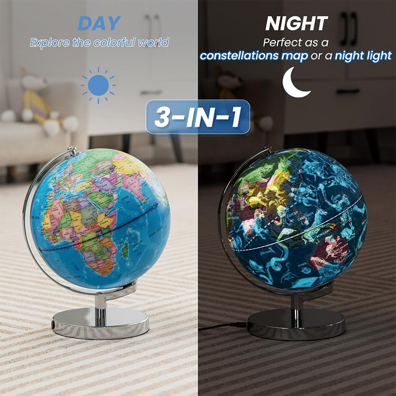 Illuminated Globes of The World, 9’’ World Globe with LED Night Light, Educational Globe for Classroom, Office, Kids Learning