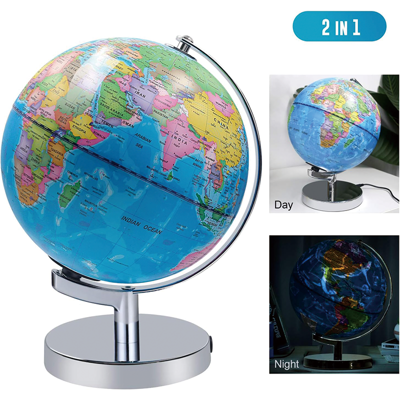 8 Inch Educational Geographic Globes with Stand Built, Illuminated World Globe 2 in 1 Interactive Educational Geographic Earth Globe Learning Toy