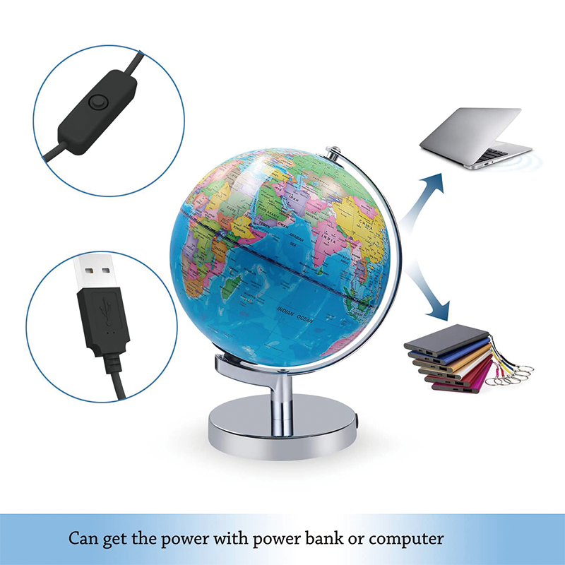 8 Inch Educational Geographic Globes with Stand Built, Illuminated World Globe 2 in 1 Interactive Educational Geographic Earth Globe Learning Toy