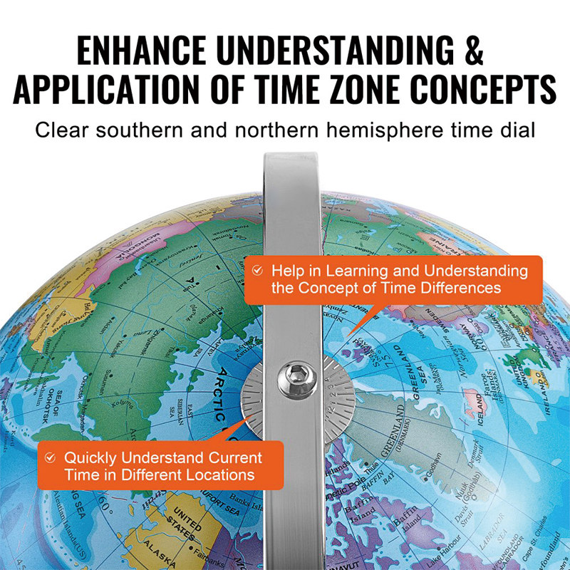 13" World Globe with Stand, 720° Swivels in All Directions,Geographic/Decorative Desktop Decoration World Globe Map with Clear Text for Home, School, Office