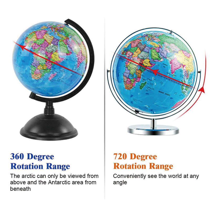 Educational Geographic World Globe, 720° Rotation Desktop World Globe with LED Lights, for Classroom, Office, Kids Classroom Learning