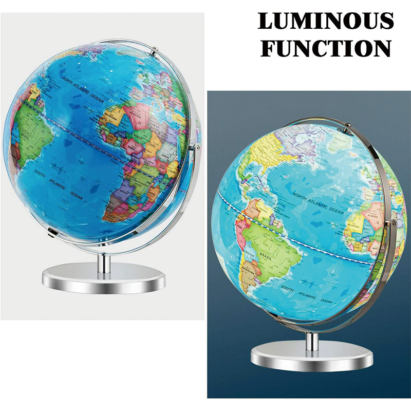 Educational Geographic World Globe, 720° Rotation Desktop World Globe with LED Lights, for Classroom, Office, Kids Classroom Learning