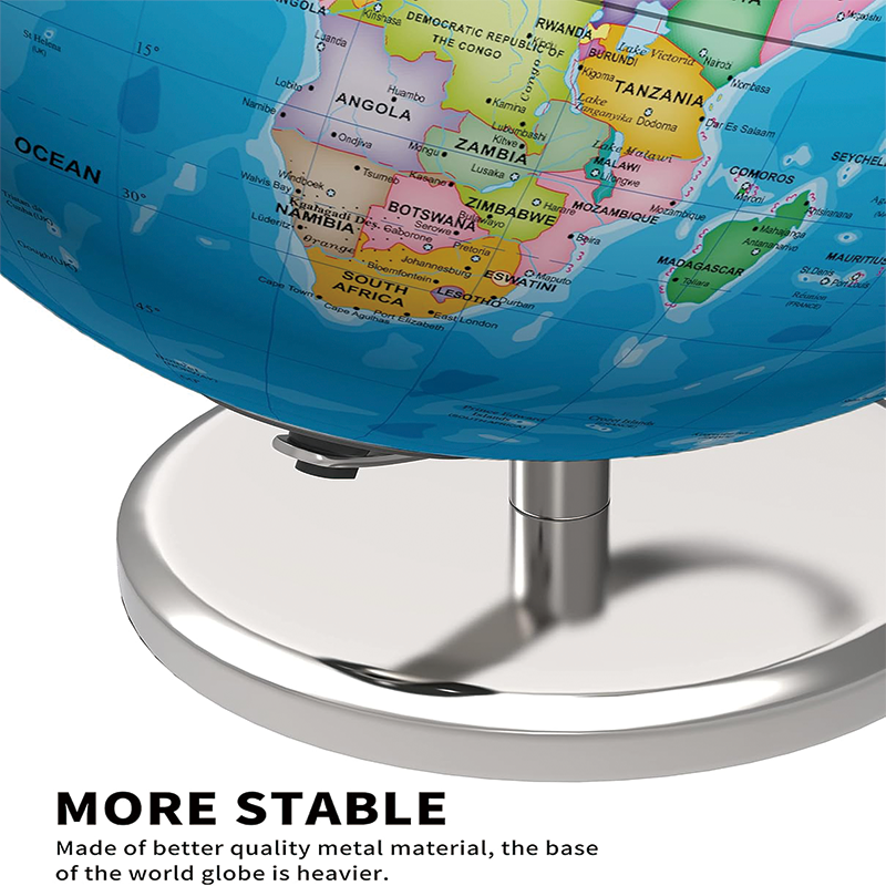 9 in Illuminated World Globe with Stand, Educational Earth Globe with Stable Heavy Metal Base for Kids Classroom Learning, LED Constellation Globe Night Light