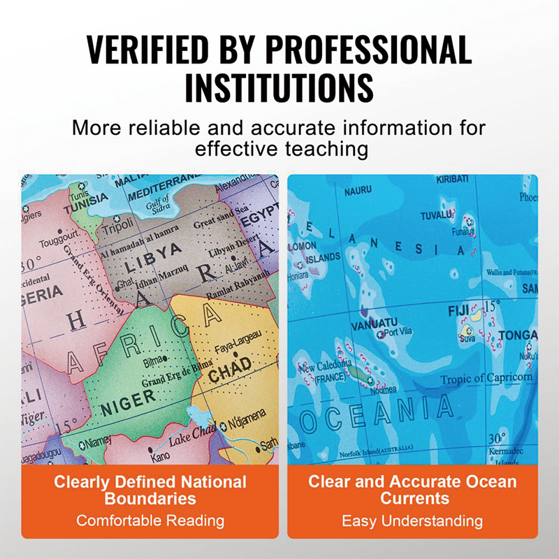 13" World Globe with Stand, 720° Swivels in All Directions,Geographic/Decorative Desktop Decoration World Globe Map with Clear Text for Home, School, Office