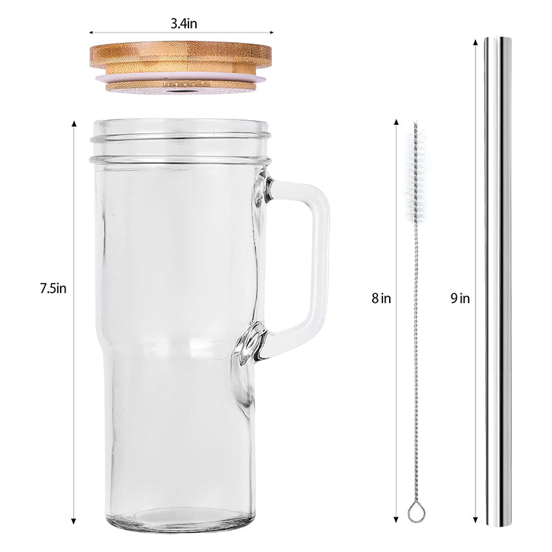4 Pack 24oz Tumbler Glass Cup With Bamboo Lids And Straw Glass Cup With Handle
