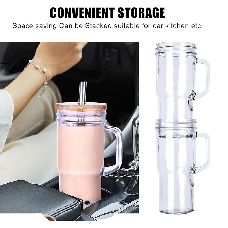 4 Pack 24oz Tumbler Glass Cup With Bamboo Lids And Straw Glass Cup With Handle