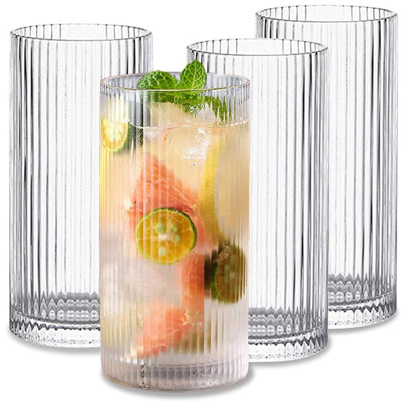 370ml Glass Cups Vintage Glassware Set of 4 Large Glasses Set Bar Beverages Ice Coffee Cup Juice Ripple Drinkware