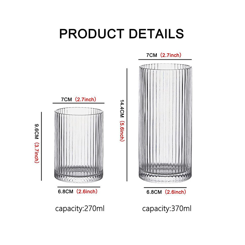 370ml Glass Cups Vintage Glassware Set of 4 Large Glasses Set Bar Beverages Ice Coffee Cup Juice Ripple Drinkware