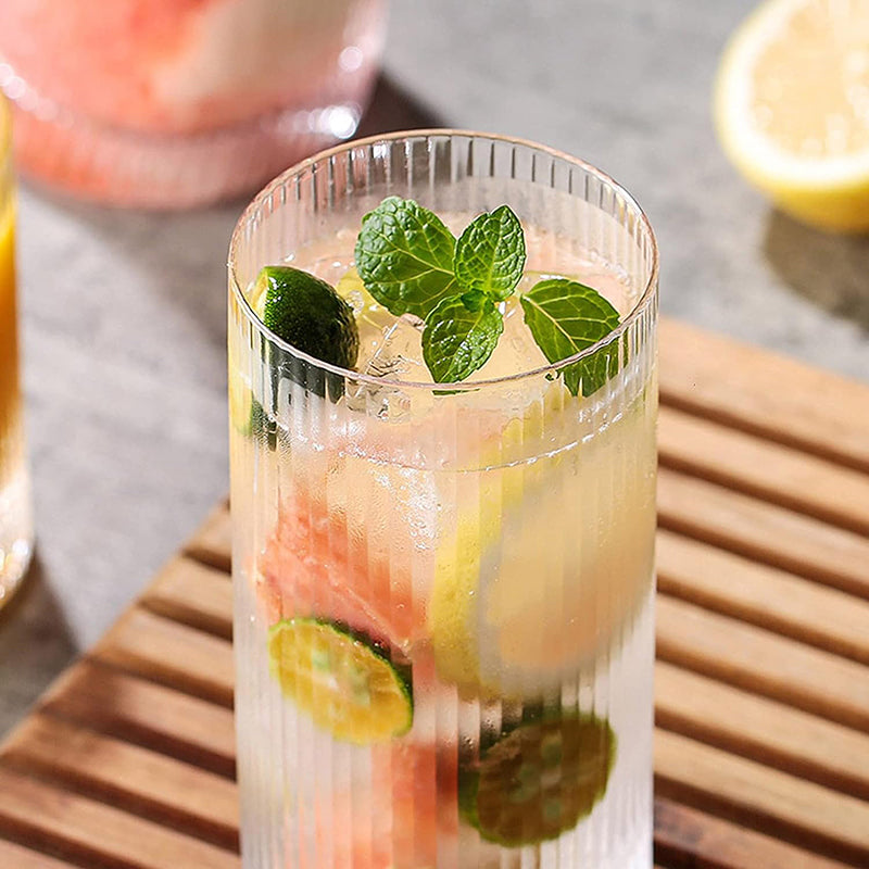 370ml Glass Cups Vintage Glassware Set of 4 Large Glasses Set Bar Beverages Ice Coffee Cup Juice Ripple Drinkware