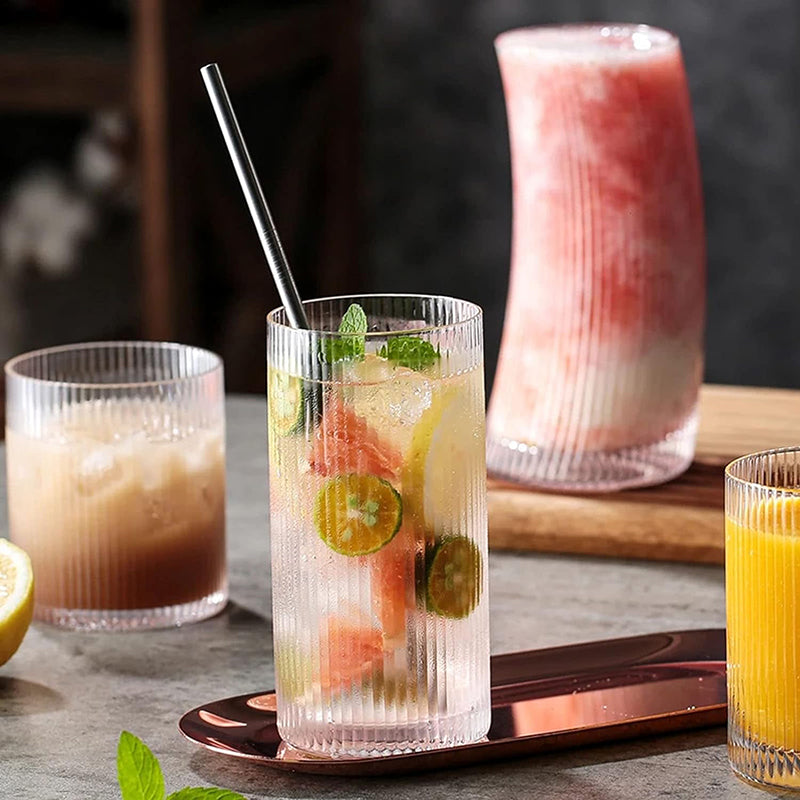 370ml Glass Cups Vintage Glassware Set of 4 Large Glasses Set Bar Beverages Ice Coffee Cup Juice Ripple Drinkware