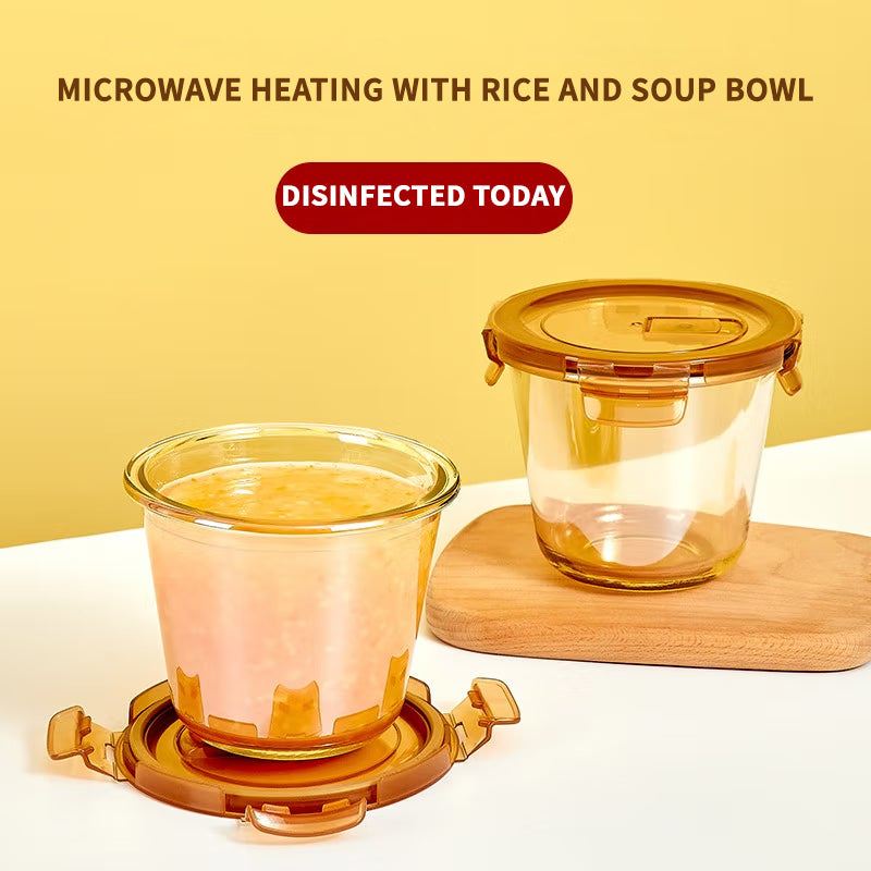 Student Office Worker Glass Lunch Box With Lid Microwave Heating Soup Cup Lunch Box Bowl Sealed Crisper
