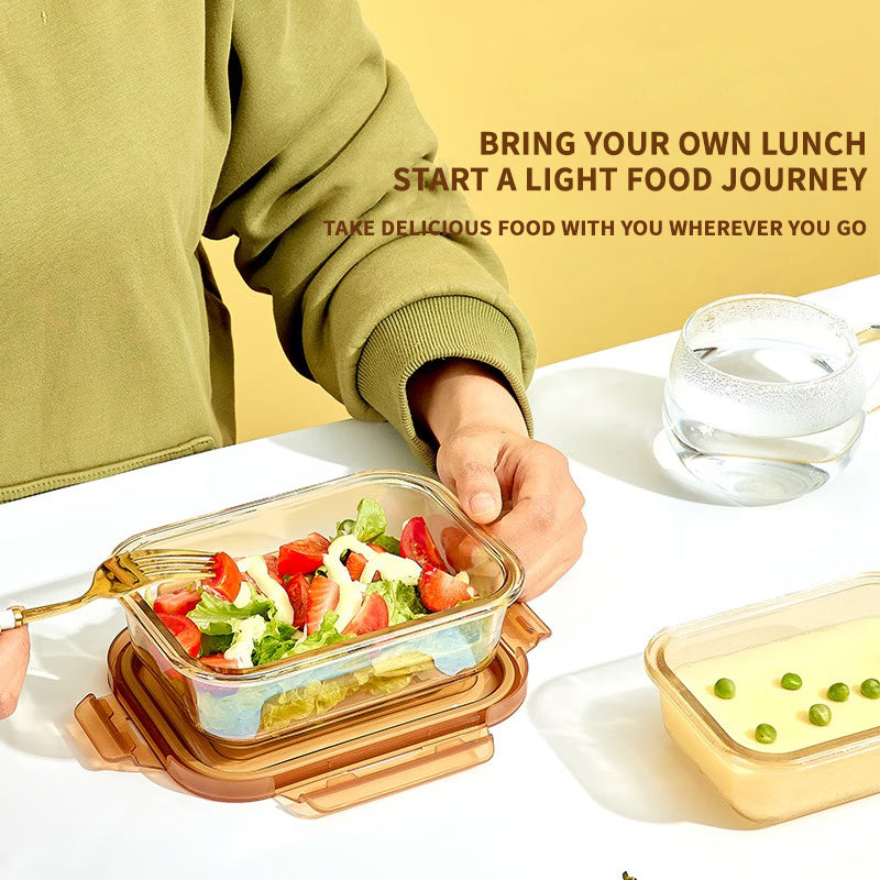 Student Office Worker Glass Lunch Box With Lid Microwave Heating Soup Cup Lunch Box Bowl Sealed Crisper