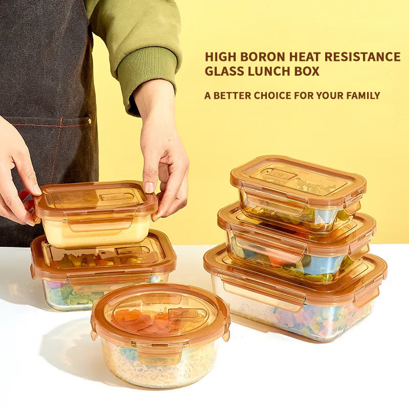 Student Office Worker Glass Lunch Box With Lid Microwave Heating Soup Cup Lunch Box Bowl Sealed Crisper