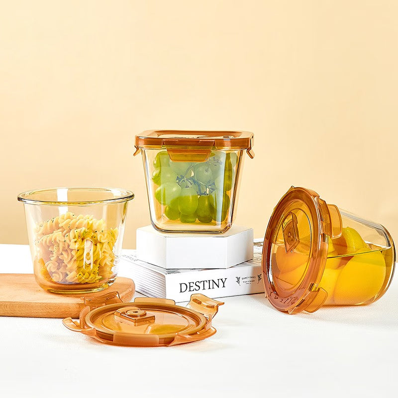 Amber Glass Soup Bowl Soup Cup Sealed Crisper Microwaveable Porridge Bowl Lunch Box For Office Workers