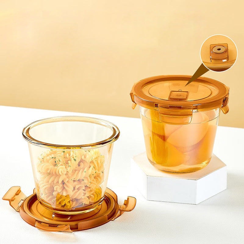 Amber Glass Soup Bowl Soup Cup Sealed Crisper Microwaveable Porridge Bowl Lunch Box For Office Workers
