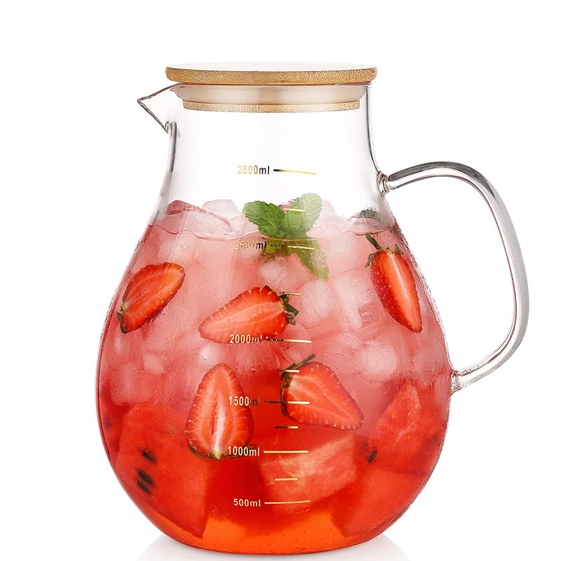 95oz 2800ml Heat Resistant Borosilicate Beverage Carafe for Juice and Iced Tea Large Glass Pitcher with Lid and Handle