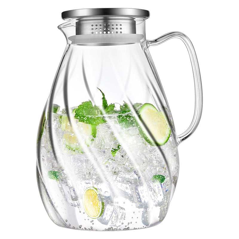 2.2L Water Pitcher with Lid & Handle Glass Pitcher Glass Jug Large Pitchers for Drinks Drink Dispensers
