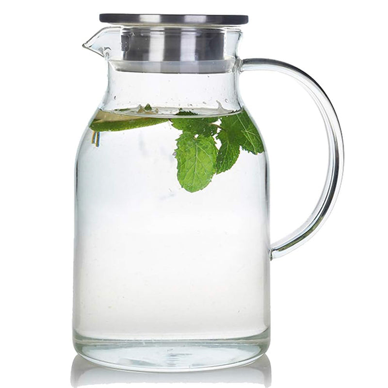 2L Glass Pitcher with Lid Heat Resistant Clear Water Jug for Hot/Cold
