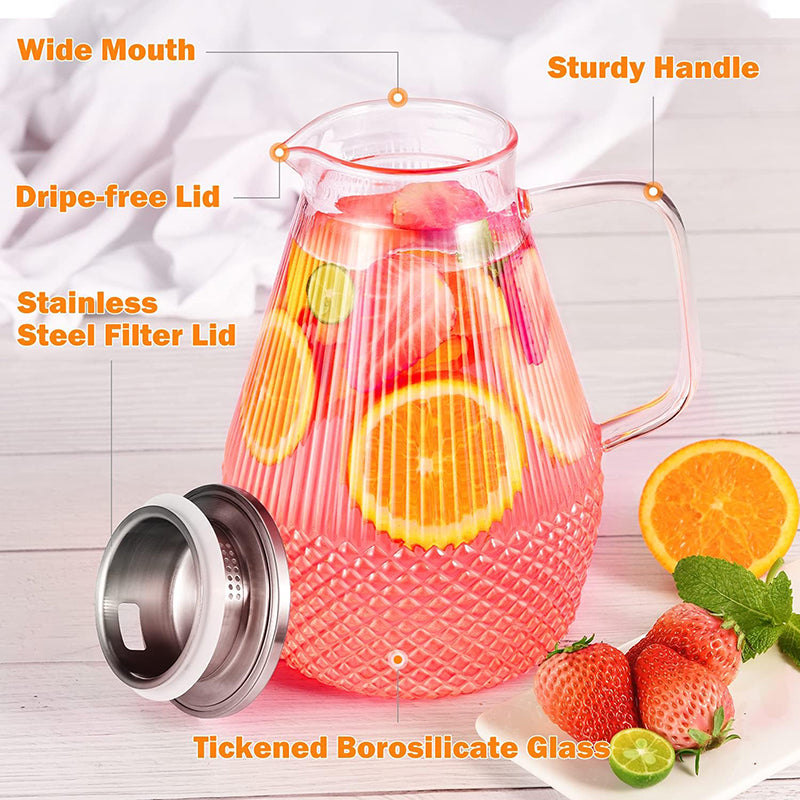 80oz Glass Pitcher with Lid and Spout Large Glass Water Pitcher with Brush for Juice, Lemonade and Hot&Cold Beverage, Iced Tea Pitcher