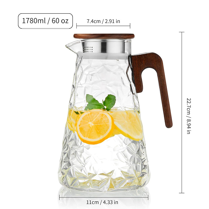 60oz Glass Pitcher with Handle for Hot and Cold Drinking Heat Resistant Borosilicate Glass Carafe