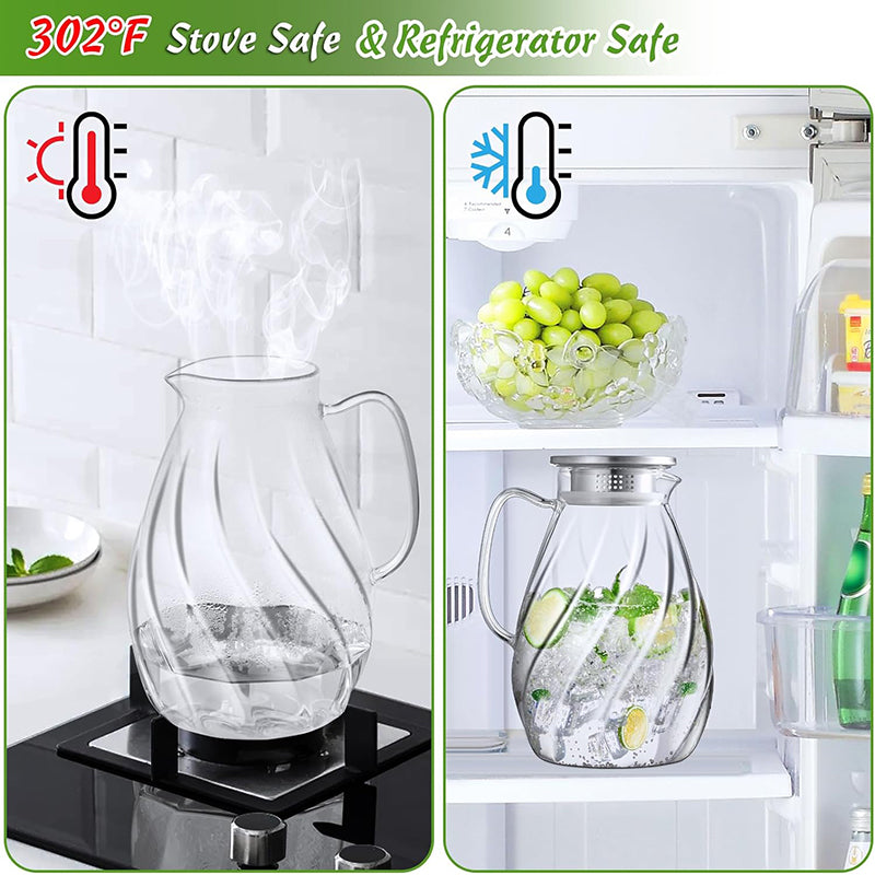 2.2L Water Pitcher with Lid & Handle Glass Pitcher Glass Jug Large Pitchers for Drinks Drink Dispensers