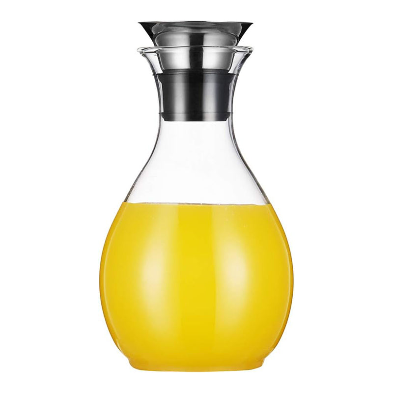 54oz 1600ml Glass Pitcher Borosilicate Drip-free Glass Carafe with Stainless Steel Lid for Hot/Cold Water, Tea Coffee and Juice Beverage