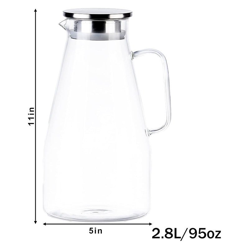 2800ml Glass Pitcher with Lid Iced Tea Pitcher Borosilicate Glassware for Juice, Milk, Coffee, Lemonade