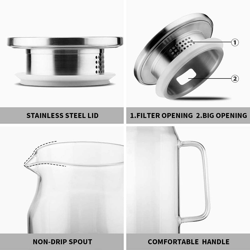 1500ml Water Pitcher Glass Pitcher with Lid and Handle Pitcher for Ice Tea and Homemade Juice Glass Carafe for Hot/Cold Water