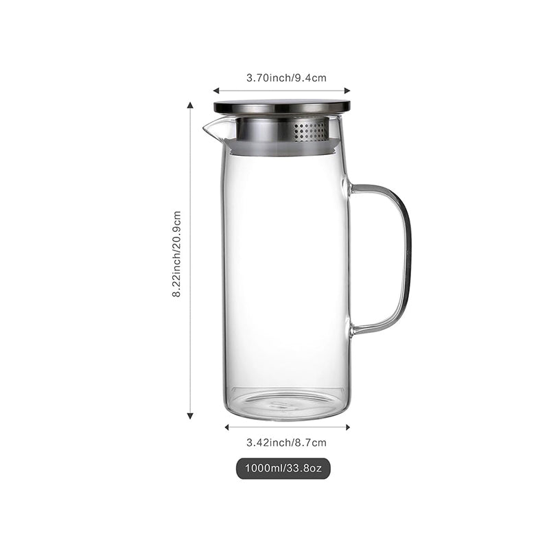 1000ml Glass Water Pitcher And Carafe Heat Resistant Glass Pitcher With Lid And Spout Beverage Pitchers