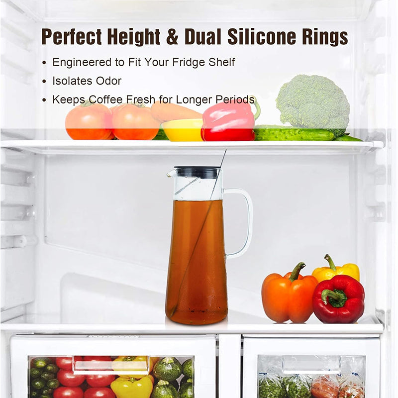 Glass Pitcher 51oz 1500ml Water Pitcher with Lid and Long Handle Spoon, Cold/Heat Resistant Borosilicate Glass Water Carafe