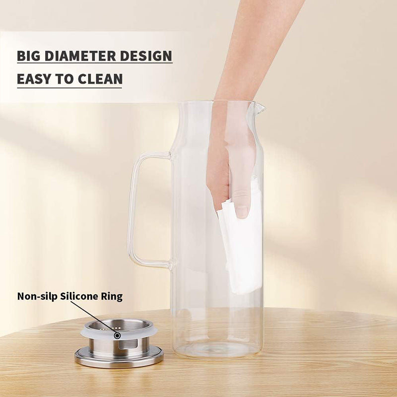 1500ml Water Pitcher Glass Pitcher with Lid and Handle Pitcher for Ice Tea and Homemade Juice Glass Carafe for Hot/Cold Water