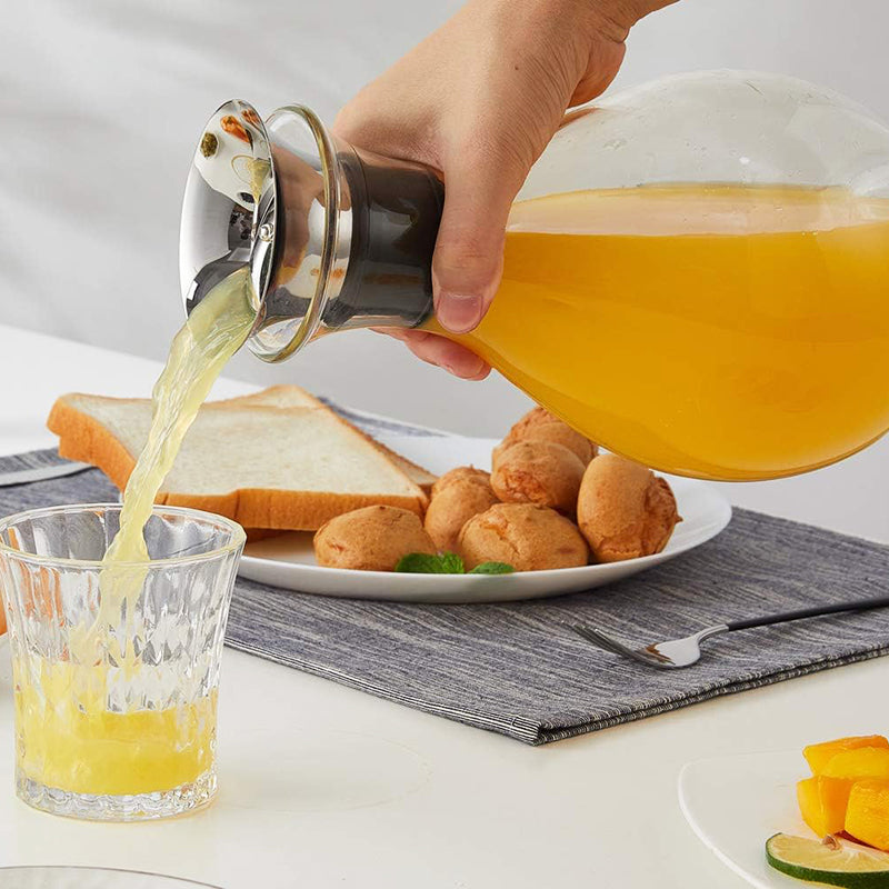 54oz 1600ml Glass Pitcher Borosilicate Drip-free Glass Carafe with Stainless Steel Lid for Hot/Cold Water, Tea Coffee and Juice Beverage