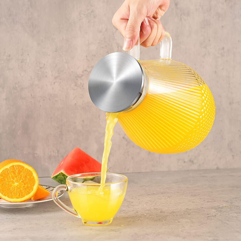 80oz Glass Pitcher with Lid and Spout Large Glass Water Pitcher with Brush for Juice, Lemonade and Hot&Cold Beverage, Iced Tea Pitcher