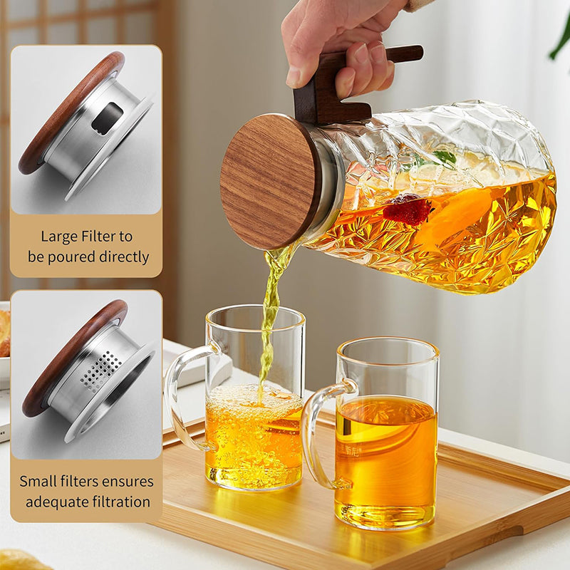 60oz Glass Pitcher with Handle for Hot and Cold Drinking Heat Resistant Borosilicate Glass Carafe