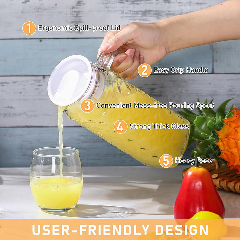 1.1L 2 Pcs Glass Pitcher with Lid Fridge Pitcher with Handle Glass Water Pitcher Juice Containers Milk Jug