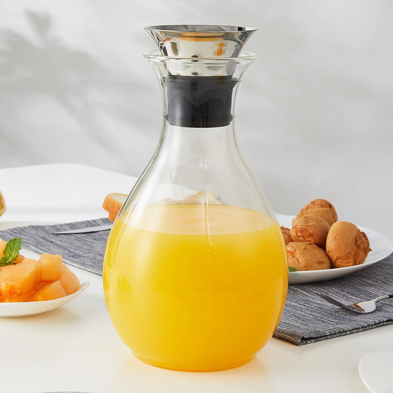 54oz 1600ml Glass Pitcher Borosilicate Drip-free Glass Carafe with Stainless Steel Lid for Hot/Cold Water, Tea Coffee and Juice Beverage