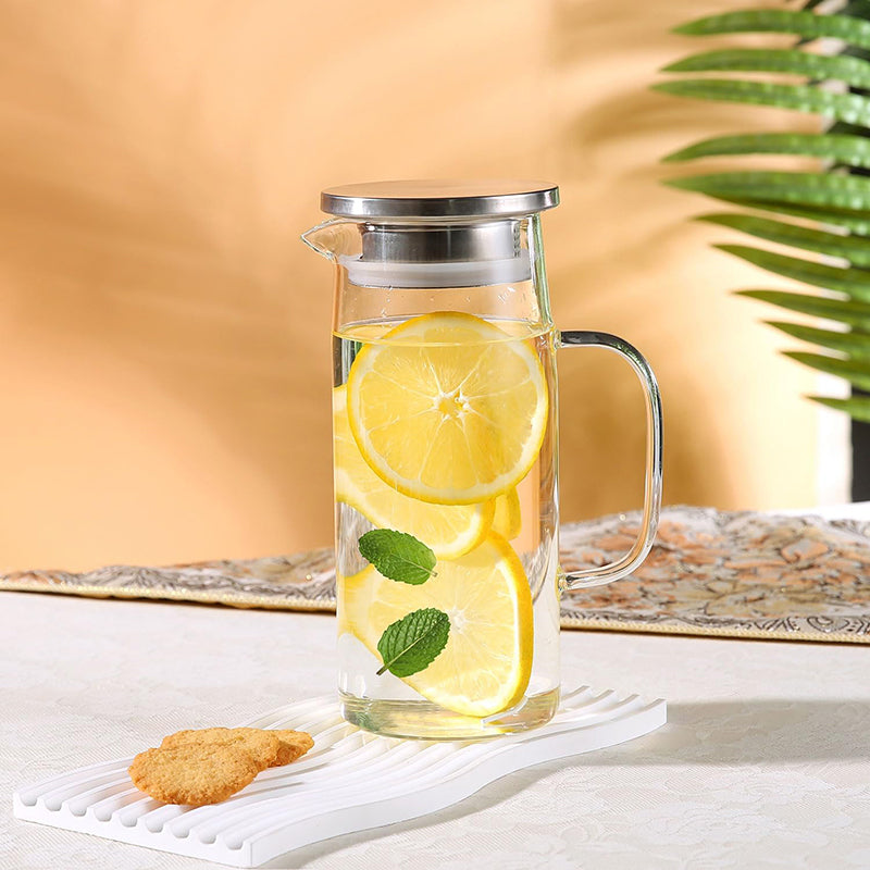 1000ml Glass Water Pitcher And Carafe Heat Resistant Glass Pitcher With Lid And Spout Beverage Pitchers
