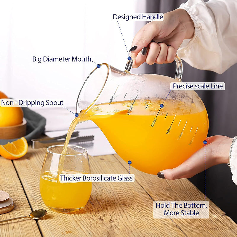95oz 2800ml Heat Resistant Borosilicate Beverage Carafe for Juice and Iced Tea Large Glass Pitcher with Lid and Handle