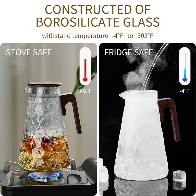 60oz Glass Pitcher with Handle for Hot and Cold Drinking Heat Resistant Borosilicate Glass Carafe