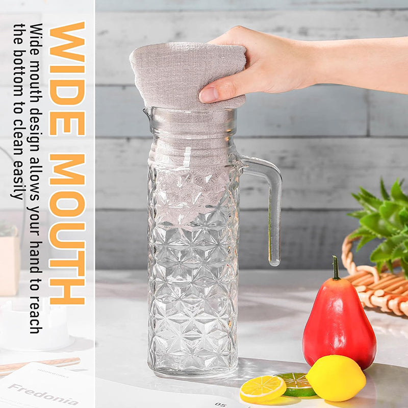 1.1L 2 Pcs Glass Pitcher with Lid Fridge Pitcher with Handle Glass Water Pitcher Juice Containers Milk Jug