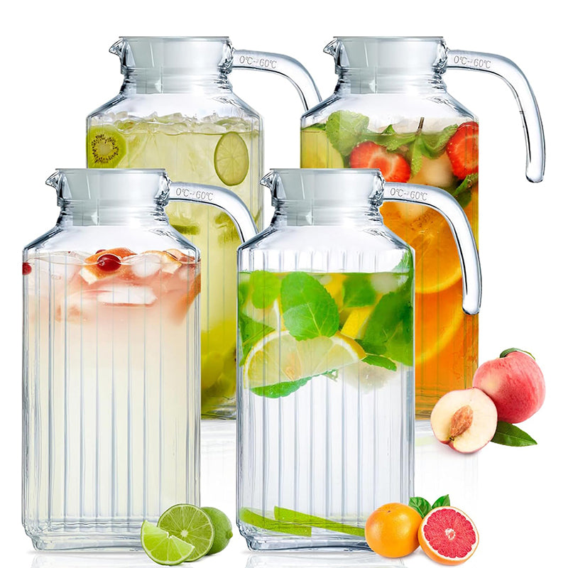 63oz 1800ml Glass Pitcher with Lid 2pcs Glass Fridge Pitcher with Handle Large Capacity Beverage Container Pitcher with Spout