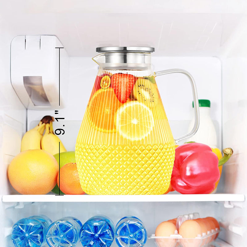 80oz Glass Pitcher with Lid and Spout Large Glass Water Pitcher with Brush for Juice, Lemonade and Hot&Cold Beverage, Iced Tea Pitcher