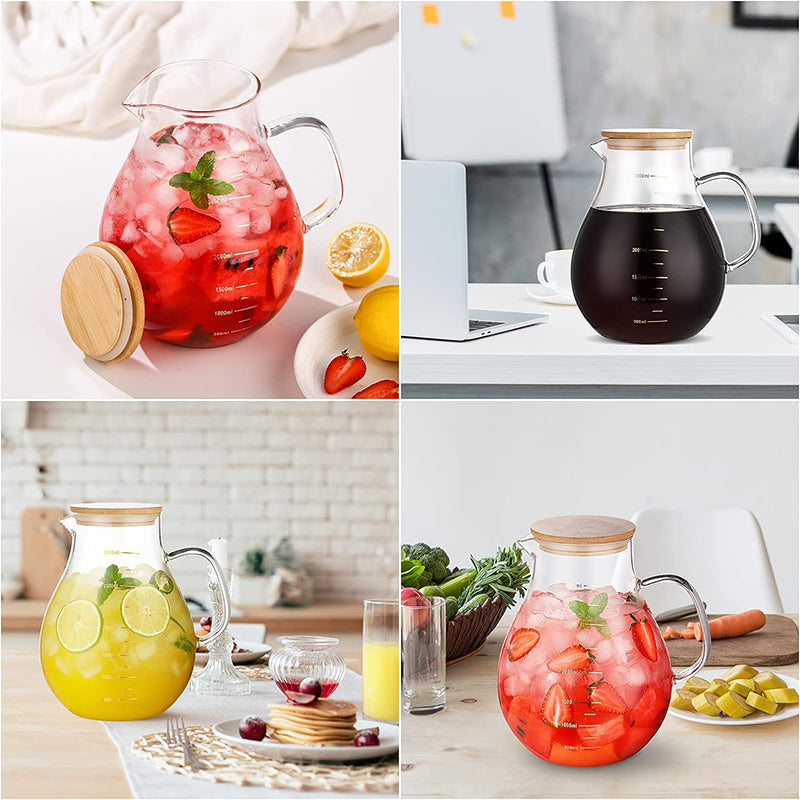 95oz 2800ml Heat Resistant Borosilicate Beverage Carafe for Juice and Iced Tea Large Glass Pitcher with Lid and Handle
