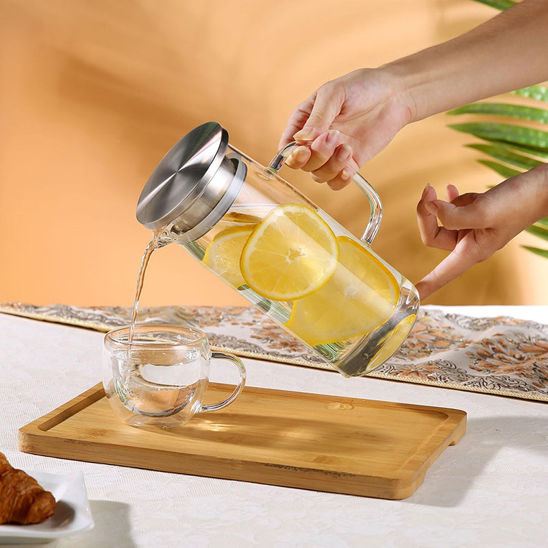 1000ml Glass Water Pitcher And Carafe Heat Resistant Glass Pitcher With Lid And Spout Beverage Pitchers